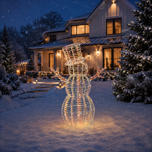 36" Warm Iridescent Lighted Snowman with Top Hat and Twig Arms, Battery Operated - media 1