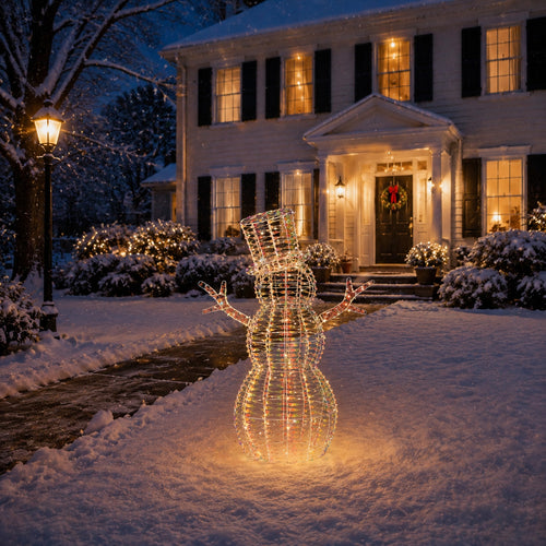 36" Warm Iridescent Lighted Snowman with Top Hat and Twig Arms, Battery Operated - media 2