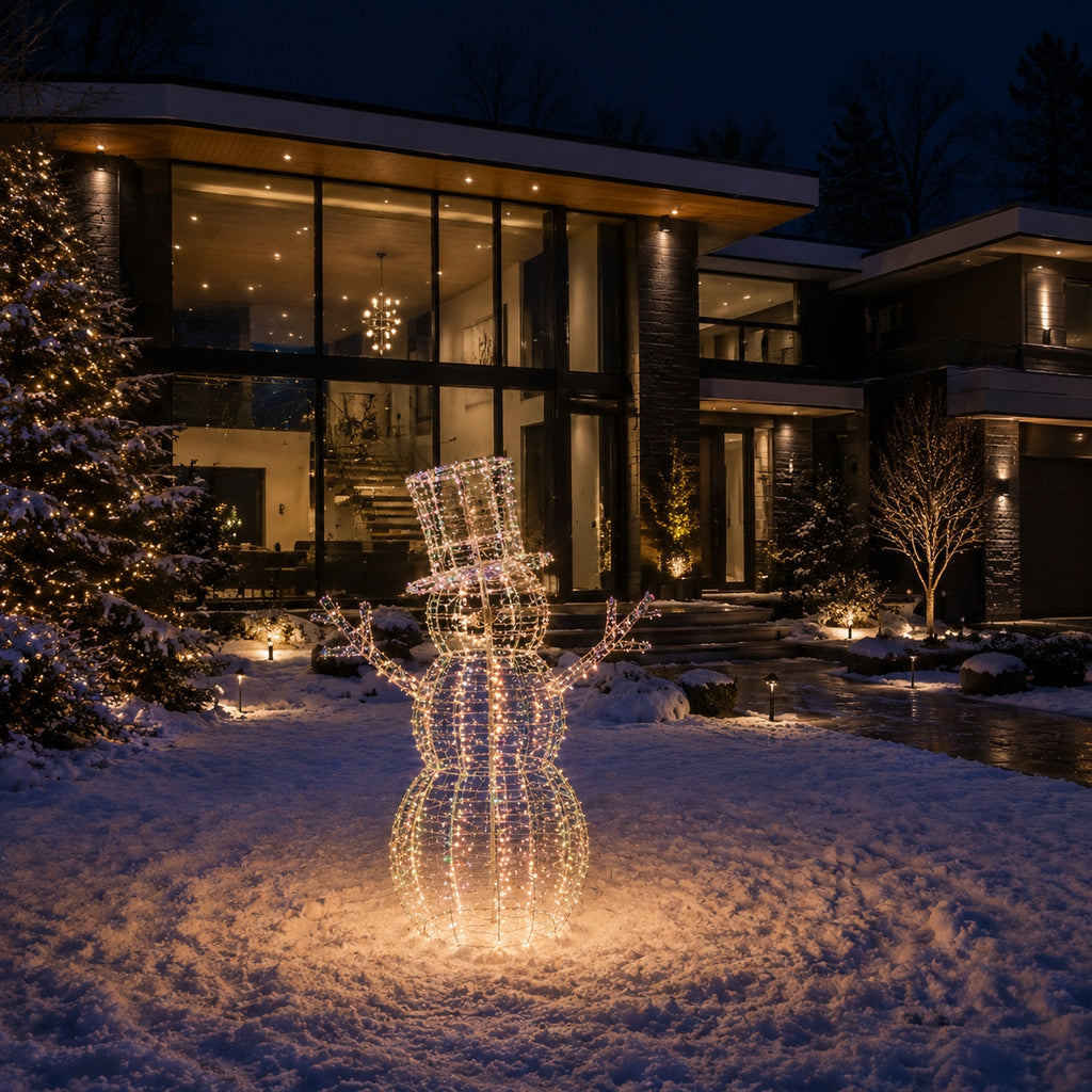 36" Warm Iridescent Lighted Snowman with Top Hat and Twig Arms, Battery Operated - media 4