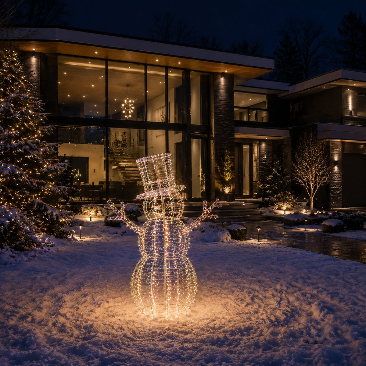 36" Warm Iridescent Lighted Snowman with Top Hat and Twig Arms, Battery Operated - media 4