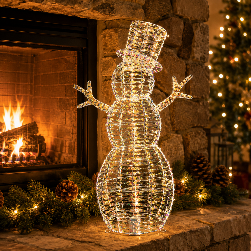 36" Warm Iridescent Lighted Snowman with Top Hat and Twig Arms, Battery Operated - media 16