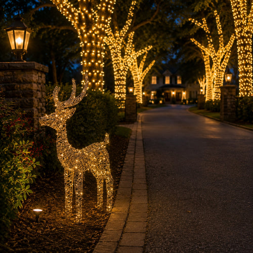 35" Gold Wire Lighted Reindeer with Antlers, Warm LED Lights, Battery Operated - media 1