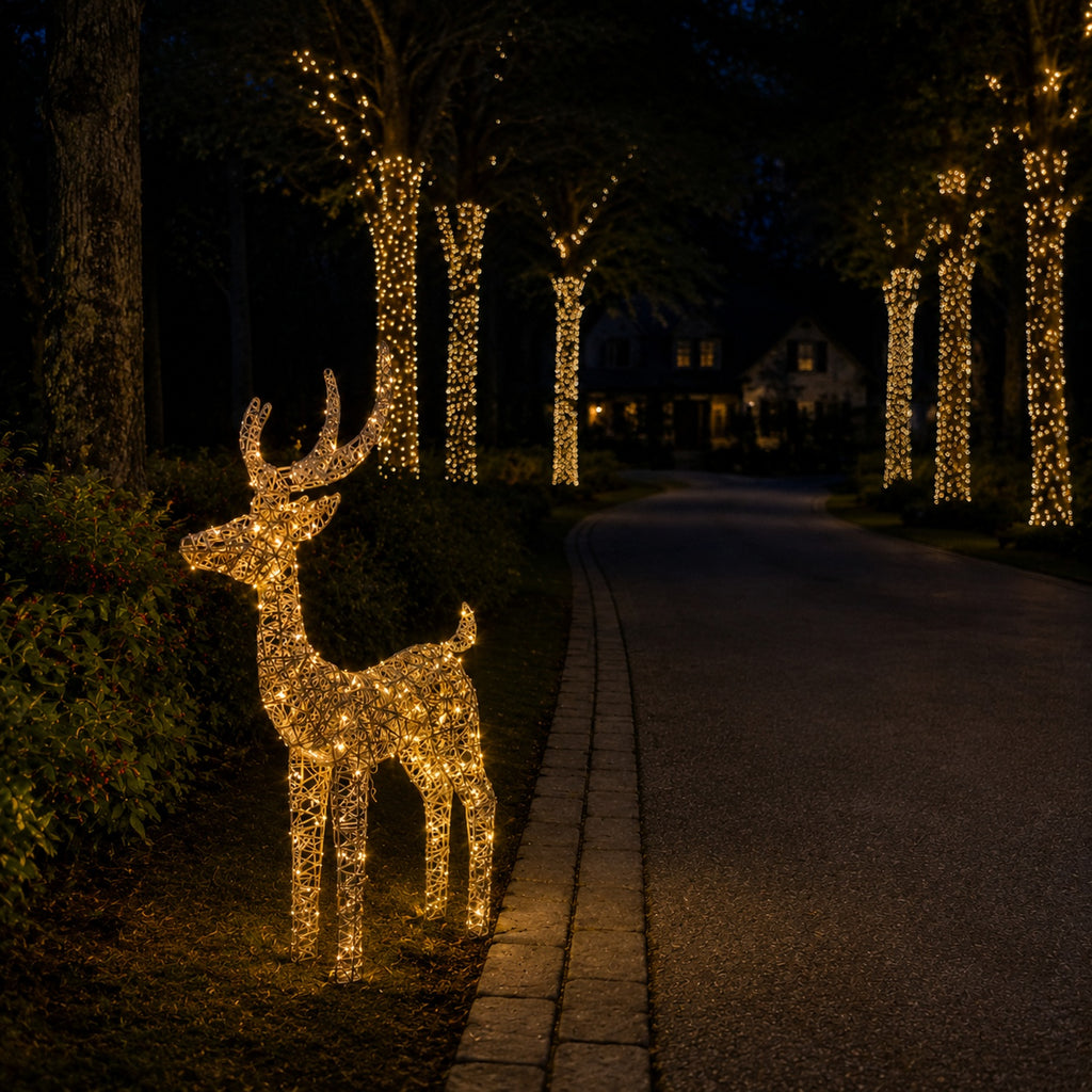 35" Gold Wire Lighted Reindeer with Antlers, Warm LED Lights, Battery Operated - media 2
