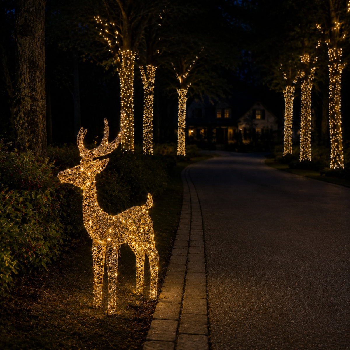 35" Gold Wire Lighted Reindeer with Antlers, Warm LED Lights, Battery Operated - media 2