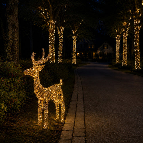 35" Gold Wire Lighted Reindeer with Antlers, Warm LED Lights, Battery Operated - media 2