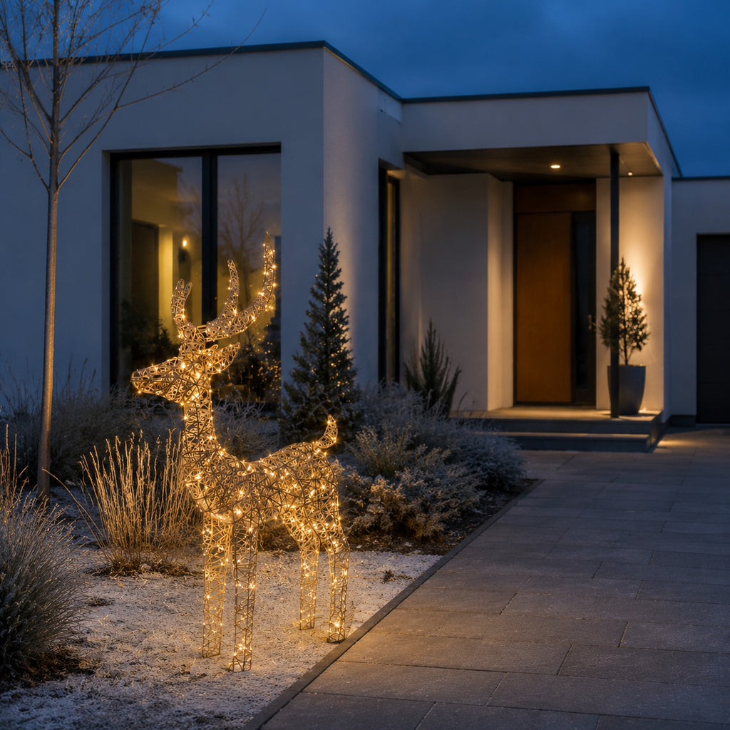 35" Gold Wire Lighted Reindeer with Antlers, Warm LED Lights, Battery Operated - media 4