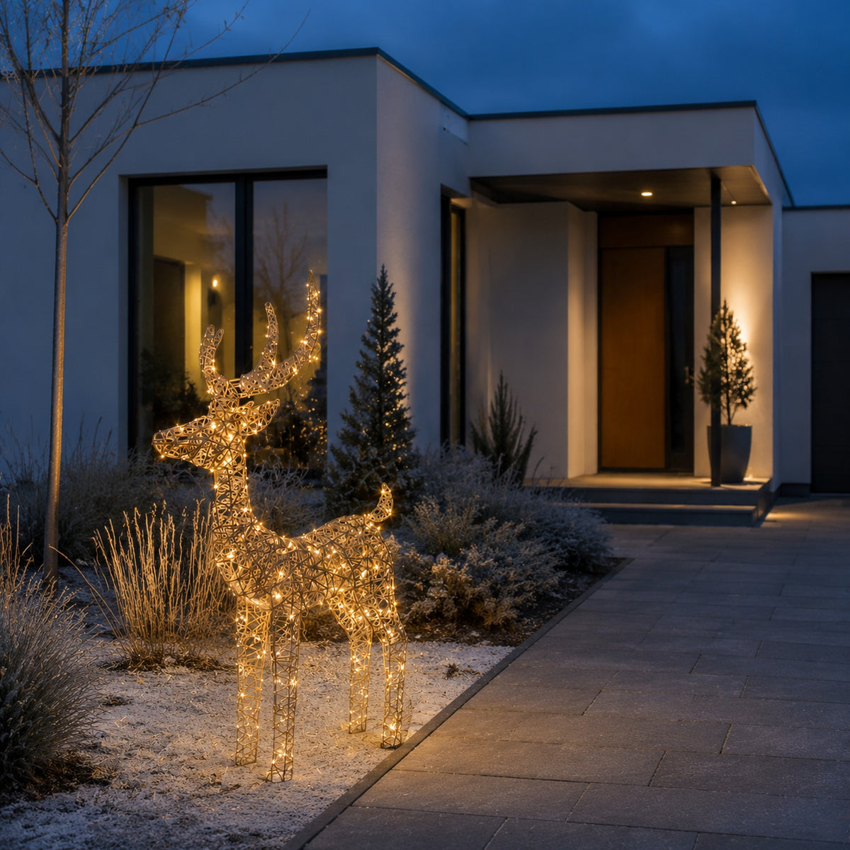 35" Gold Wire Lighted Reindeer with Antlers, Warm LED Lights, Battery Operated - media 4