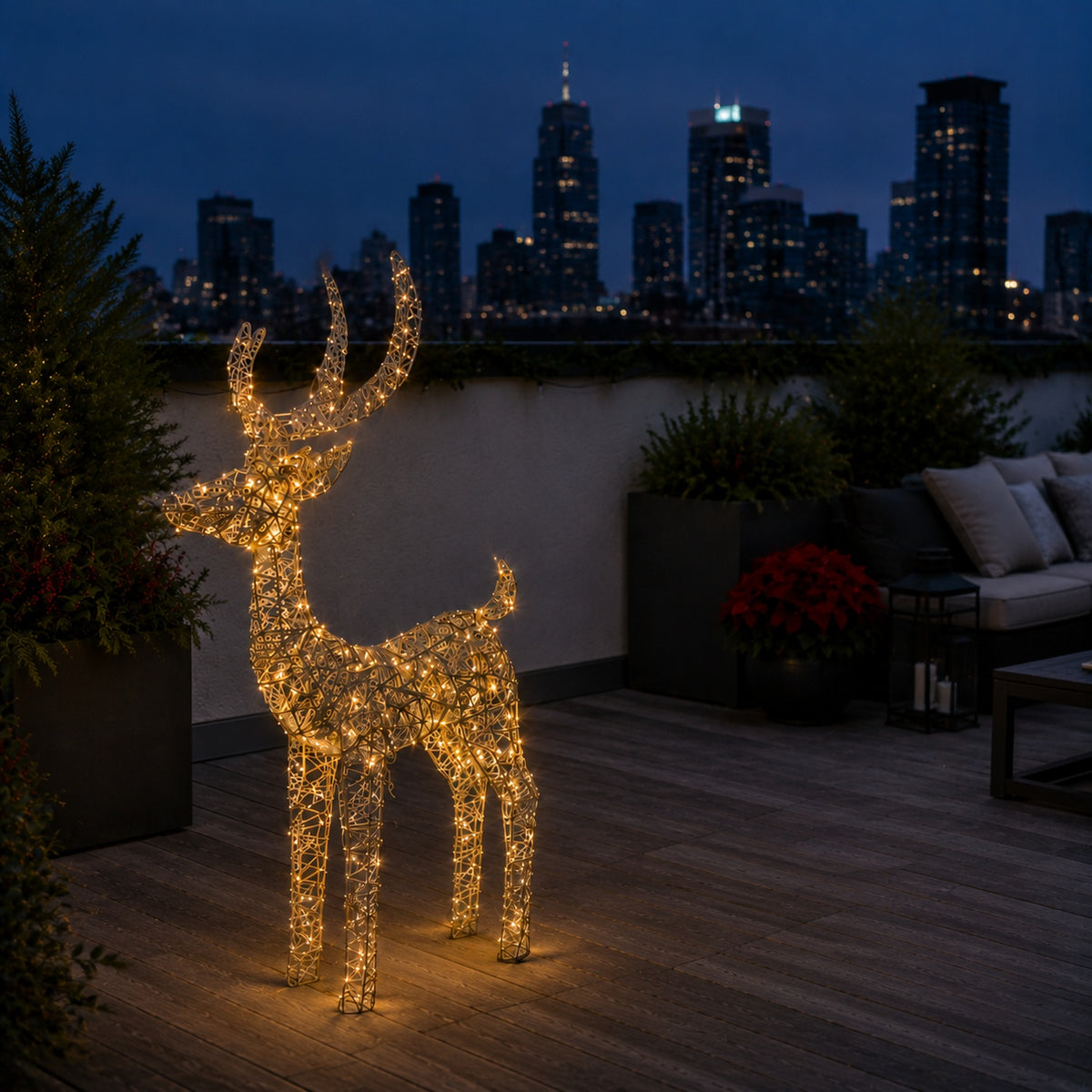 35" Gold Wire Lighted Reindeer with Antlers, Warm LED Lights, Battery Operated - media 5