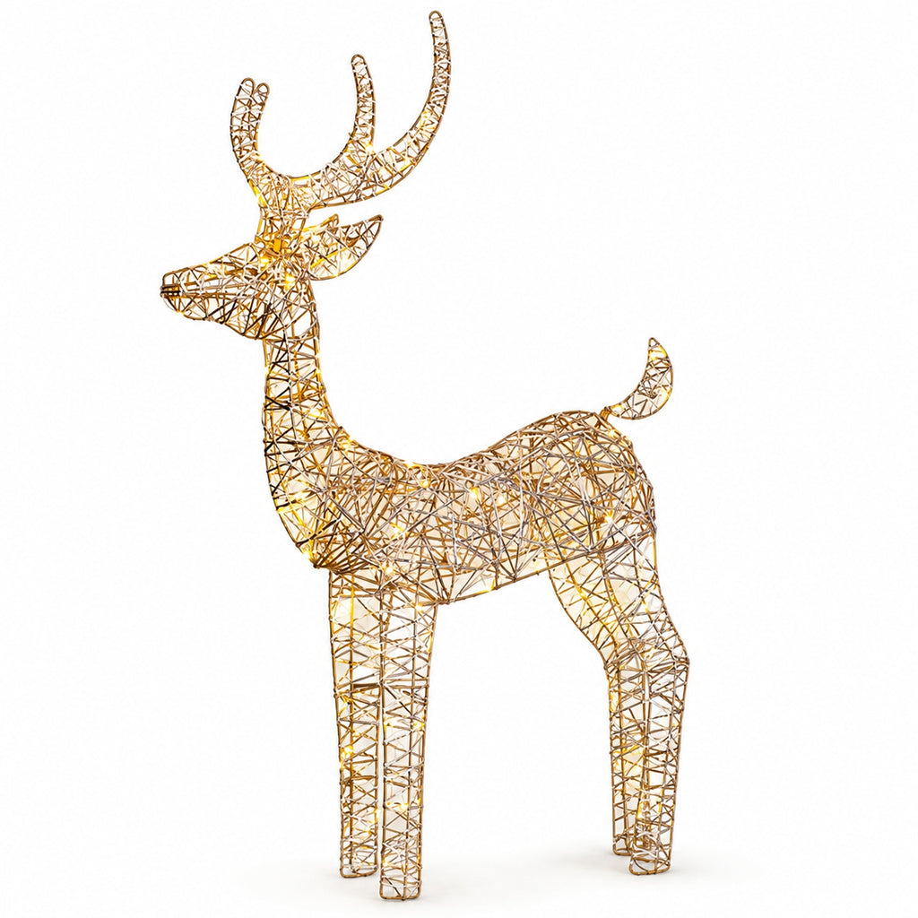35" Gold Wire Lighted Reindeer with Antlers, Warm LED Lights, Battery Operated - media 6