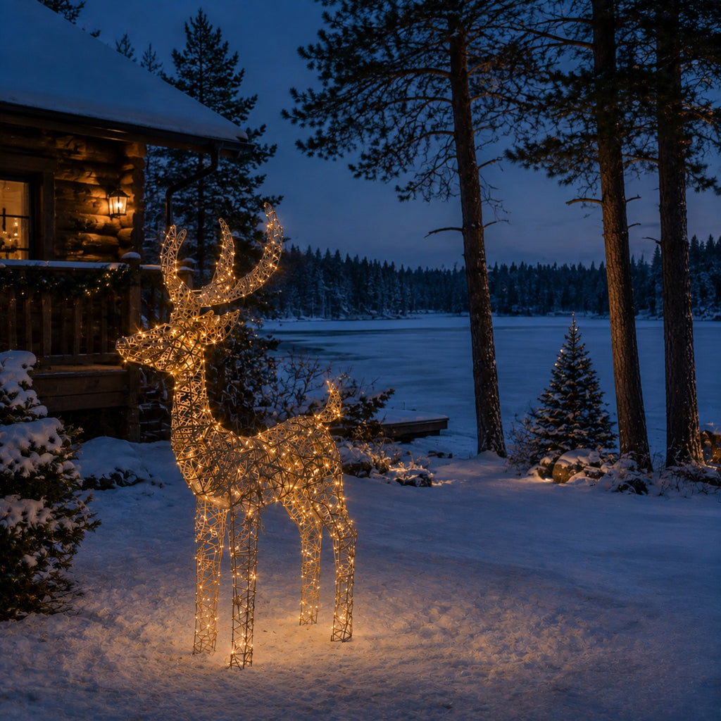 35" Gold Wire Lighted Reindeer with Antlers, Warm LED Lights, Battery Operated - media 7