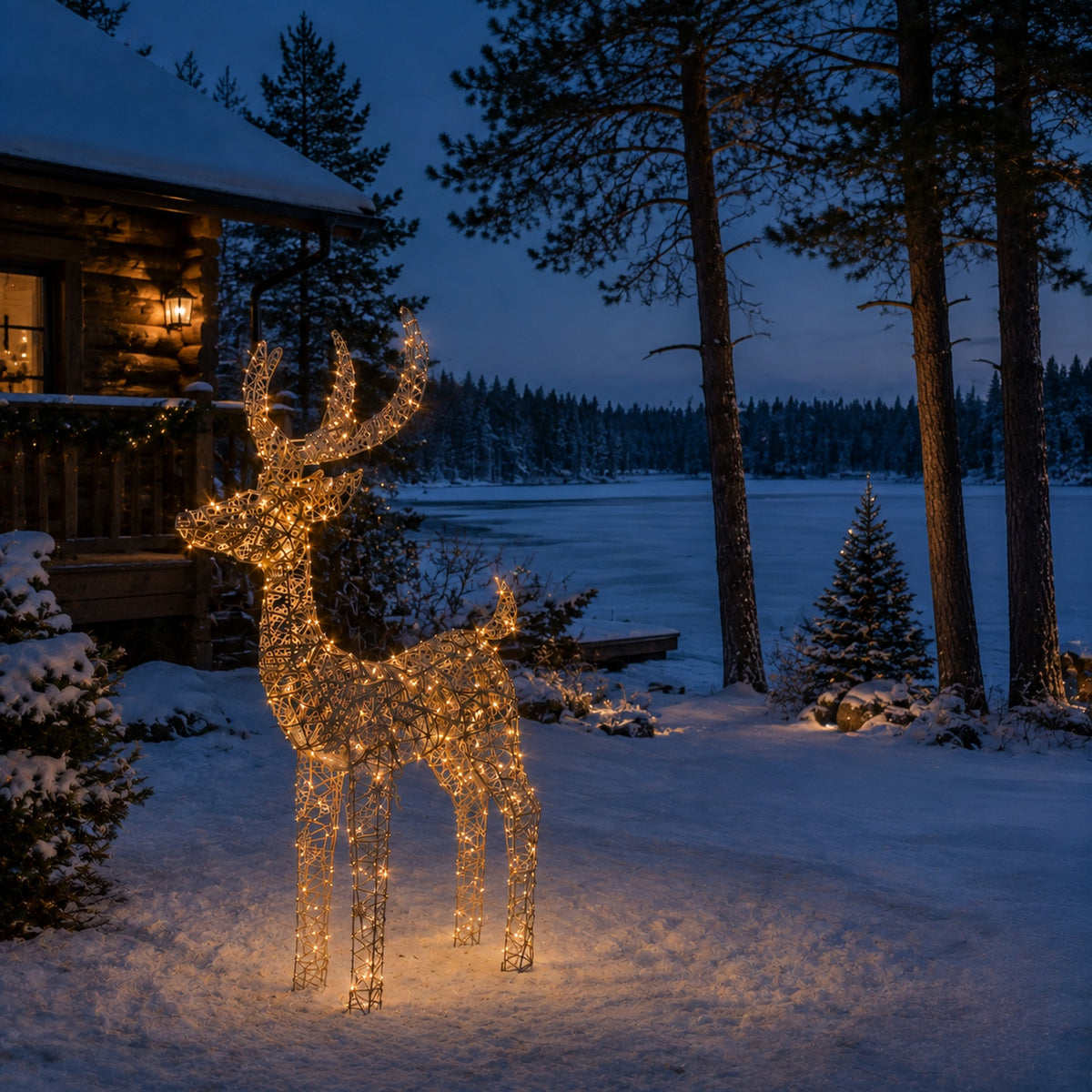 35" Gold Wire Lighted Reindeer with Antlers, Warm LED Lights, Battery Operated - media 7