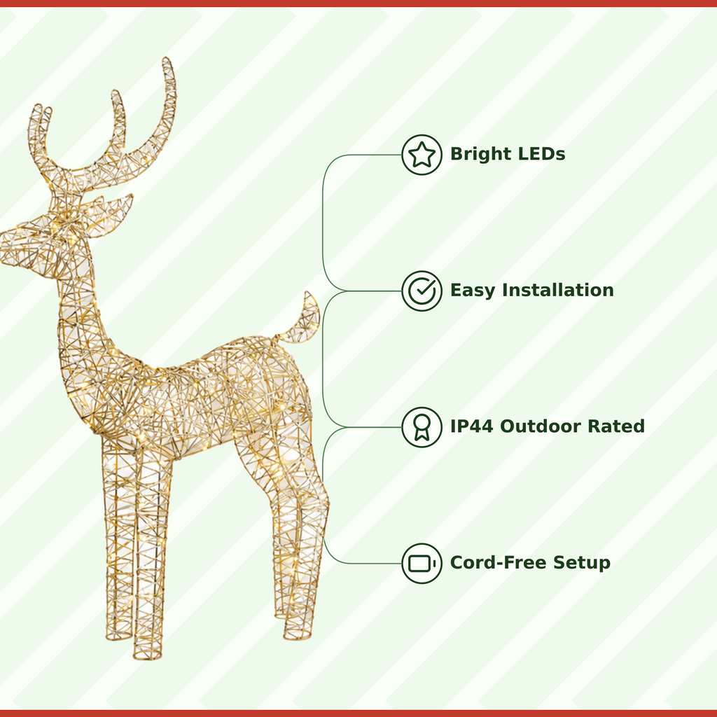35" Gold Wire Lighted Reindeer with Antlers, Warm LED Lights, Battery Operated - media 12