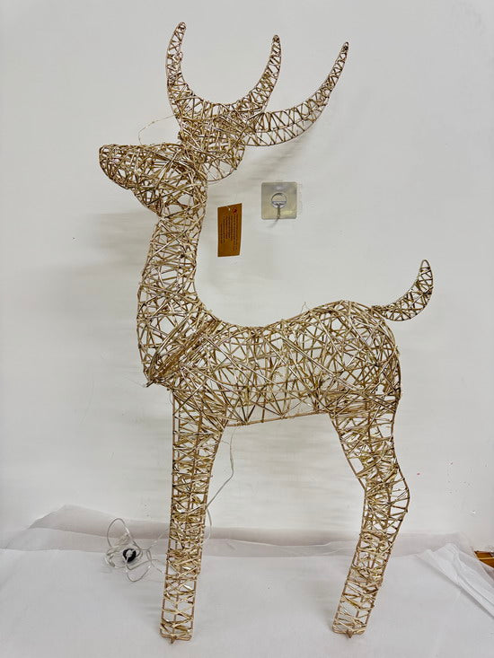 35" Gold Wire Lighted Reindeer with Antlers, Warm LED Lights, Battery Operated - media 23