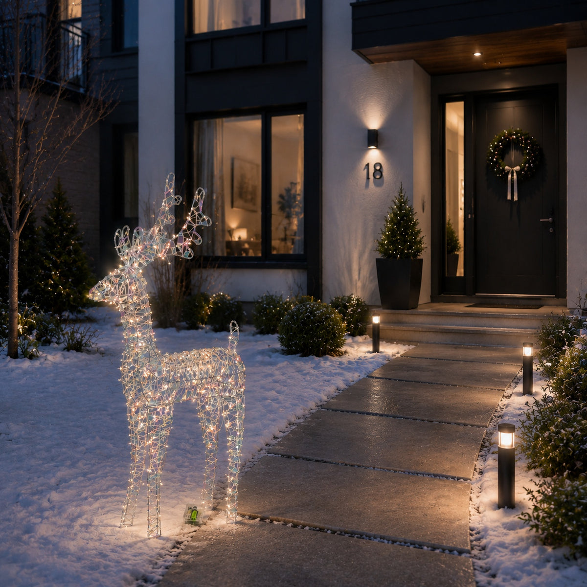 37" Multicolor Iridescent Reindeer with Antlers, Sparkling LED Lights, Battery Operated - media 1