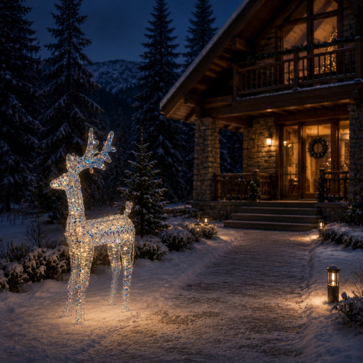 37" Multicolor Iridescent Reindeer with Antlers, Sparkling LED Lights, Battery Operated - media 2