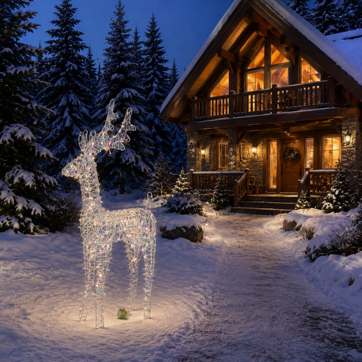 37" Multicolor Iridescent Reindeer with Antlers, Sparkling LED Lights, Battery Operated - media 3