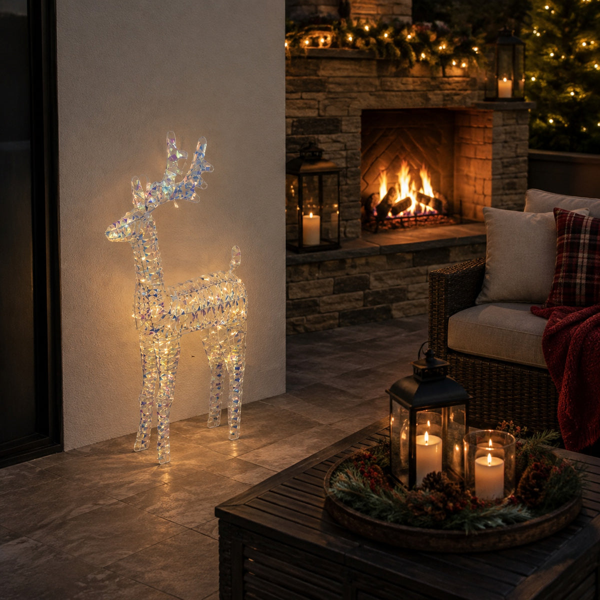 37" Multicolor Iridescent Reindeer with Antlers, Sparkling LED Lights, Battery Operated - media 4