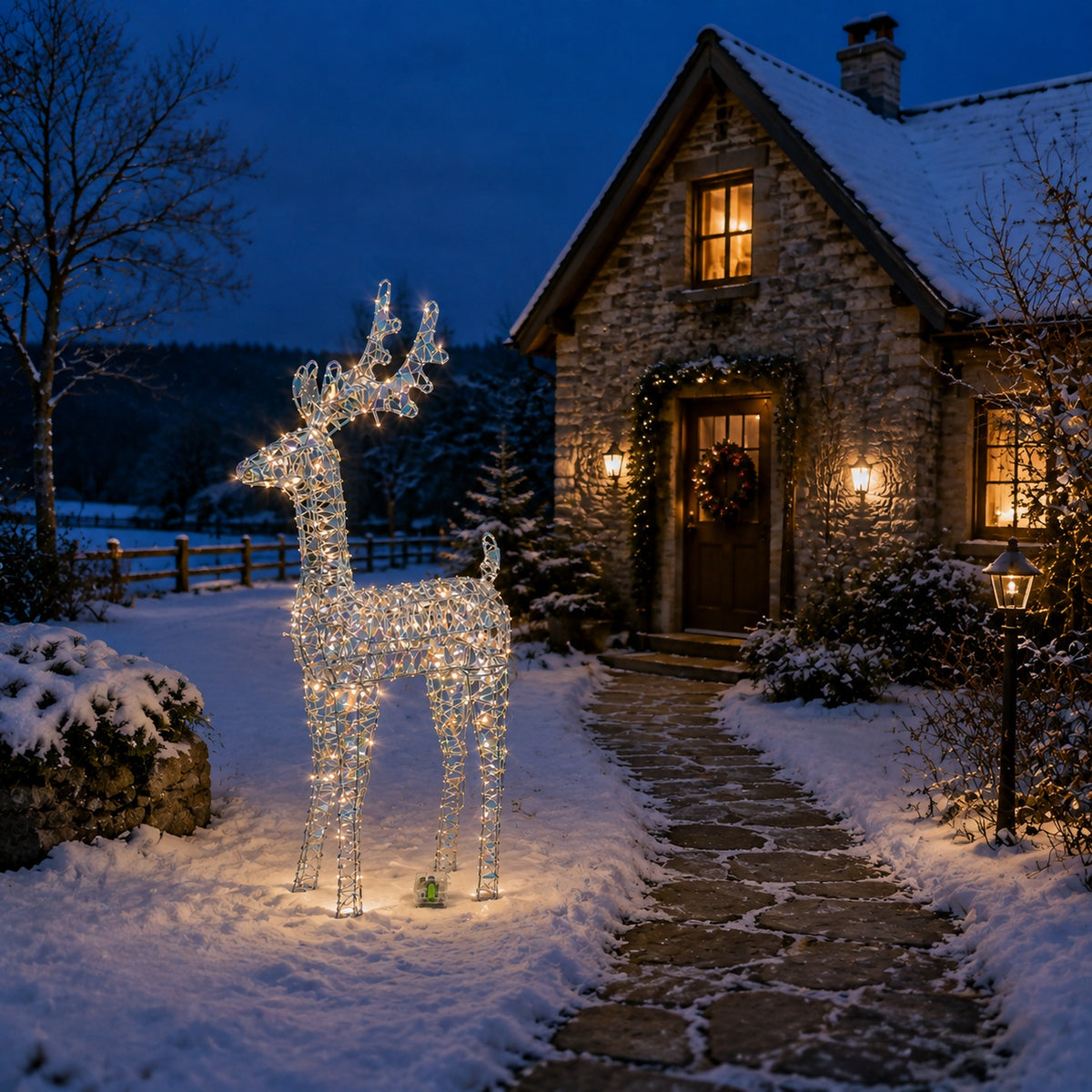 37" Multicolor Iridescent Reindeer with Antlers, Sparkling LED Lights, Battery Operated - media 5