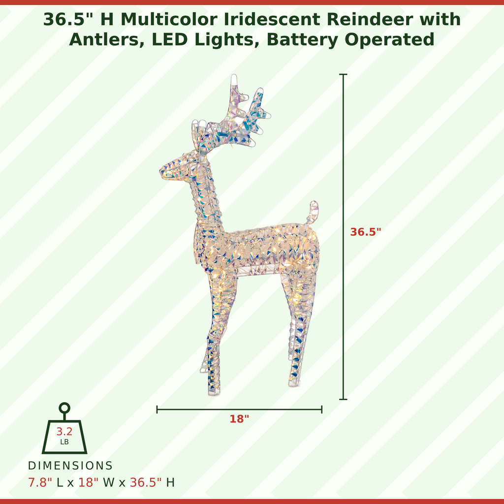 37" Multicolor Iridescent Reindeer with Antlers, Sparkling LED Lights, Battery Operated - media 7