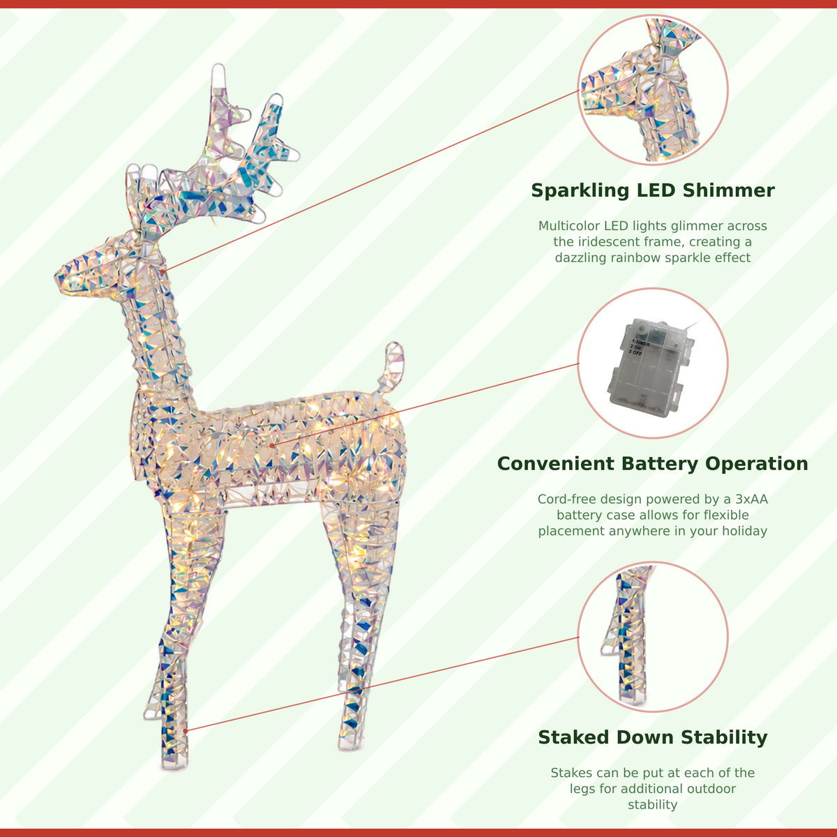37" Multicolor Iridescent Reindeer with Antlers, Sparkling LED Lights, Battery Operated - media 10