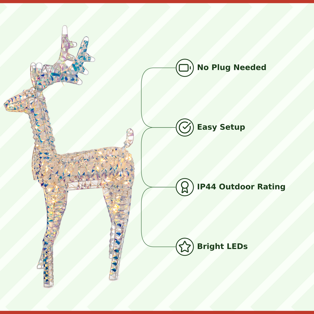 37" Multicolor Iridescent Reindeer with Antlers, Sparkling LED Lights, Battery Operated - media 11