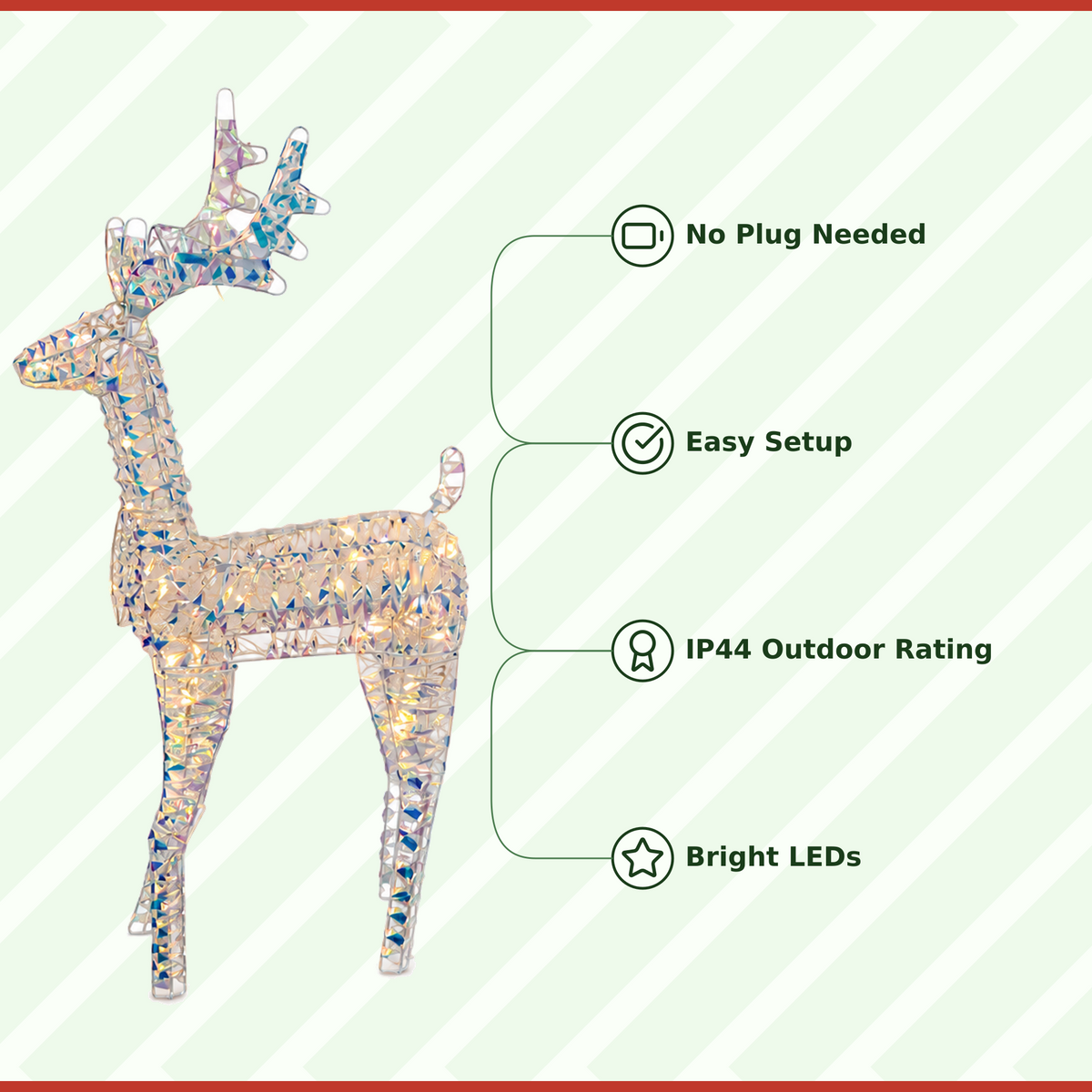 37" Multicolor Iridescent Reindeer with Antlers, Sparkling LED Lights, Battery Operated - media 11