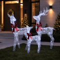 49", 43", 30" White Iridescent Deer Family Set with Warm White LED Lights, Iron Frame, Red Bow Accents - media 1