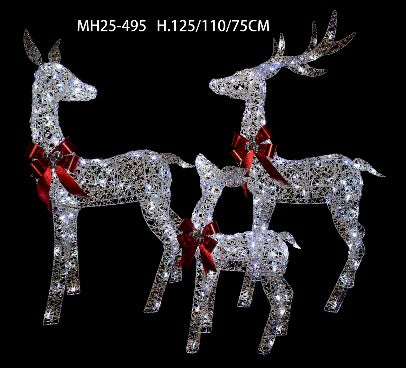 49", 43", 30" White Iridescent Deer Family Set with Warm White LED Lights, Iron Frame, Red Bow Accents - media 13