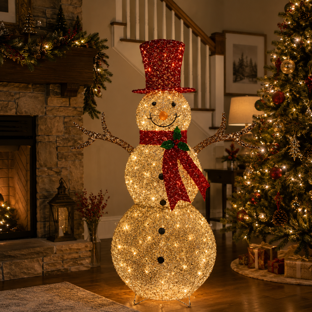 48" Champagne Gold Lighted Snowman with Top Hat, Scarf, and Twig Arms, Warm White LED Lights - media 10