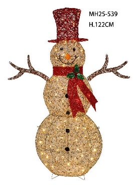 48" Champagne Gold Lighted Snowman with Top Hat, Scarf, and Twig Arms, Warm White LED Lights - media 14