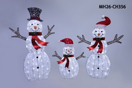 42", 37", 24" White Glitter Snowman Family Set with Top Hats, Scarves, Warm White LED Lights - media 13