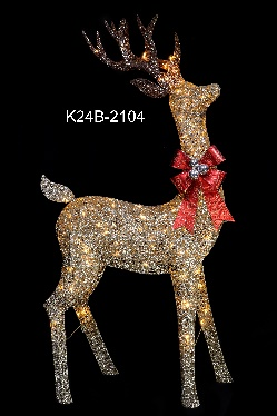 72" Champagne Glitter Lighted Reindeer with Antlers and Red Bow, Warm White LED Lights - media 1