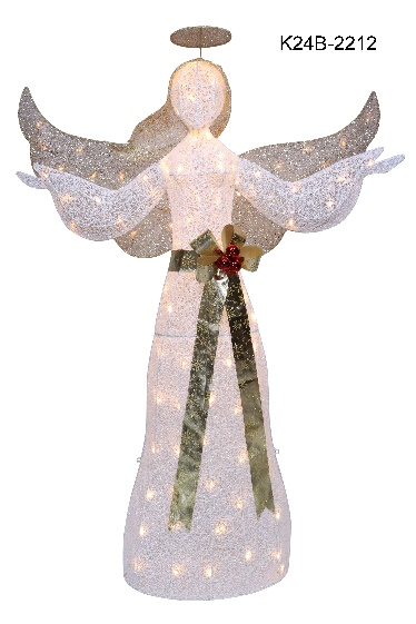 61" White Fabric Lighted Angel with Halo, Wings, and Gold Sash, Warm White LED Lights - media 1