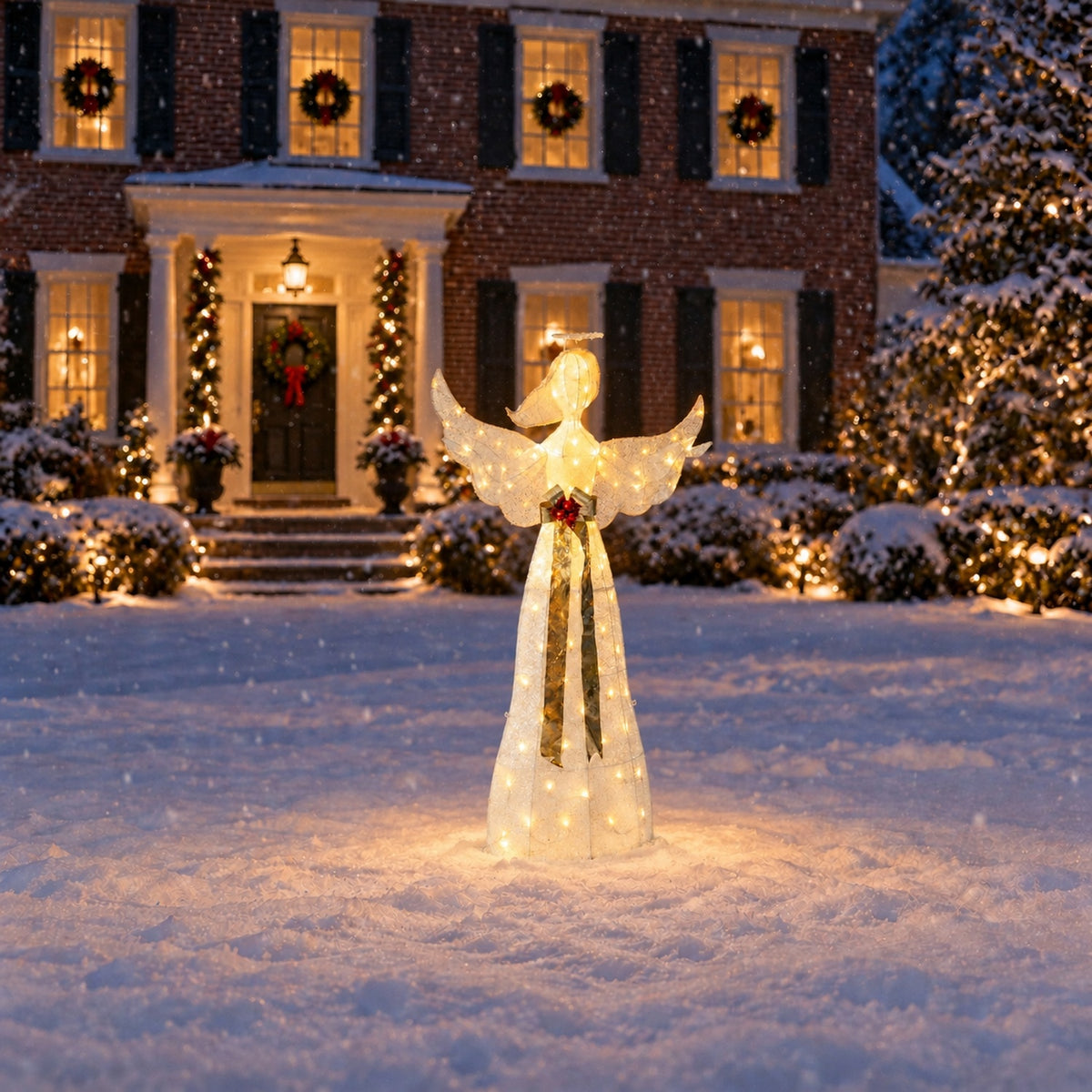 61" White Fabric Lighted Angel with Halo, Wings, and Gold Sash, Warm White LED Lights - media 8