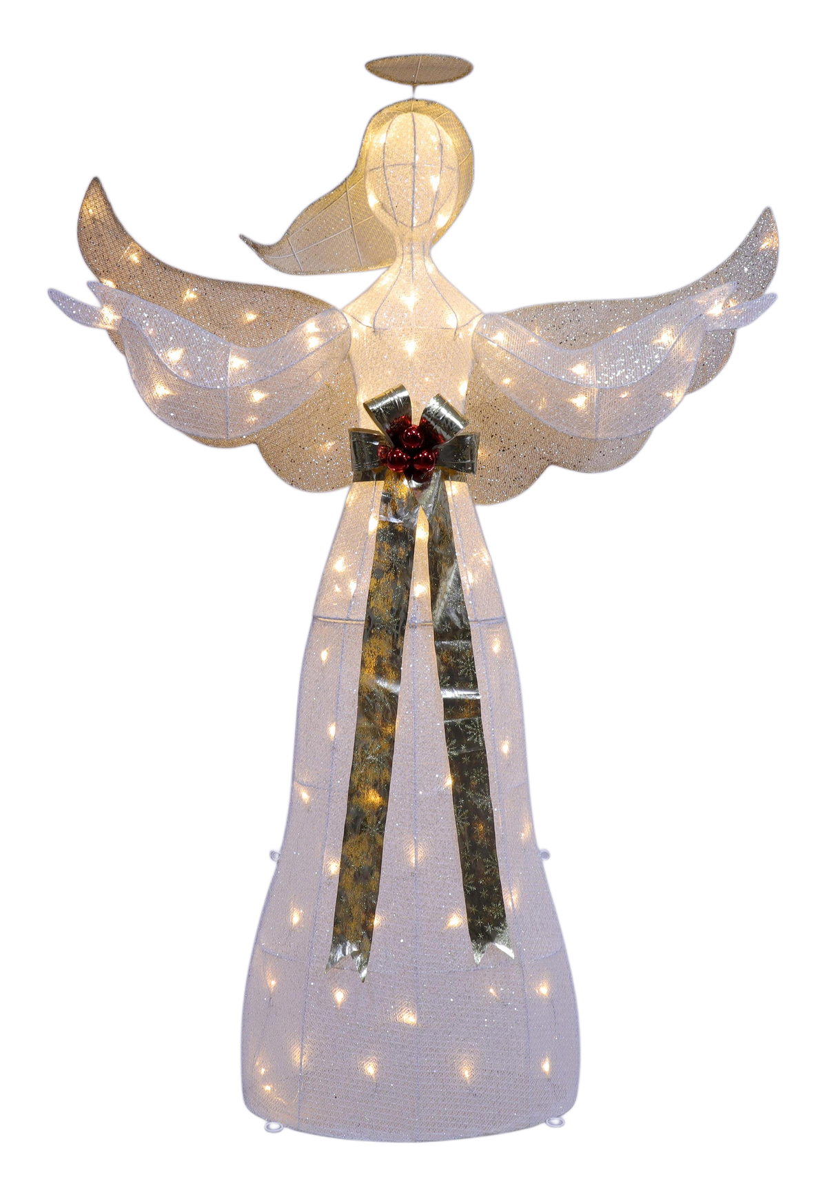 61" White Fabric Lighted Angel with Halo, Wings, and Gold Sash, Warm White LED Lights - media 14