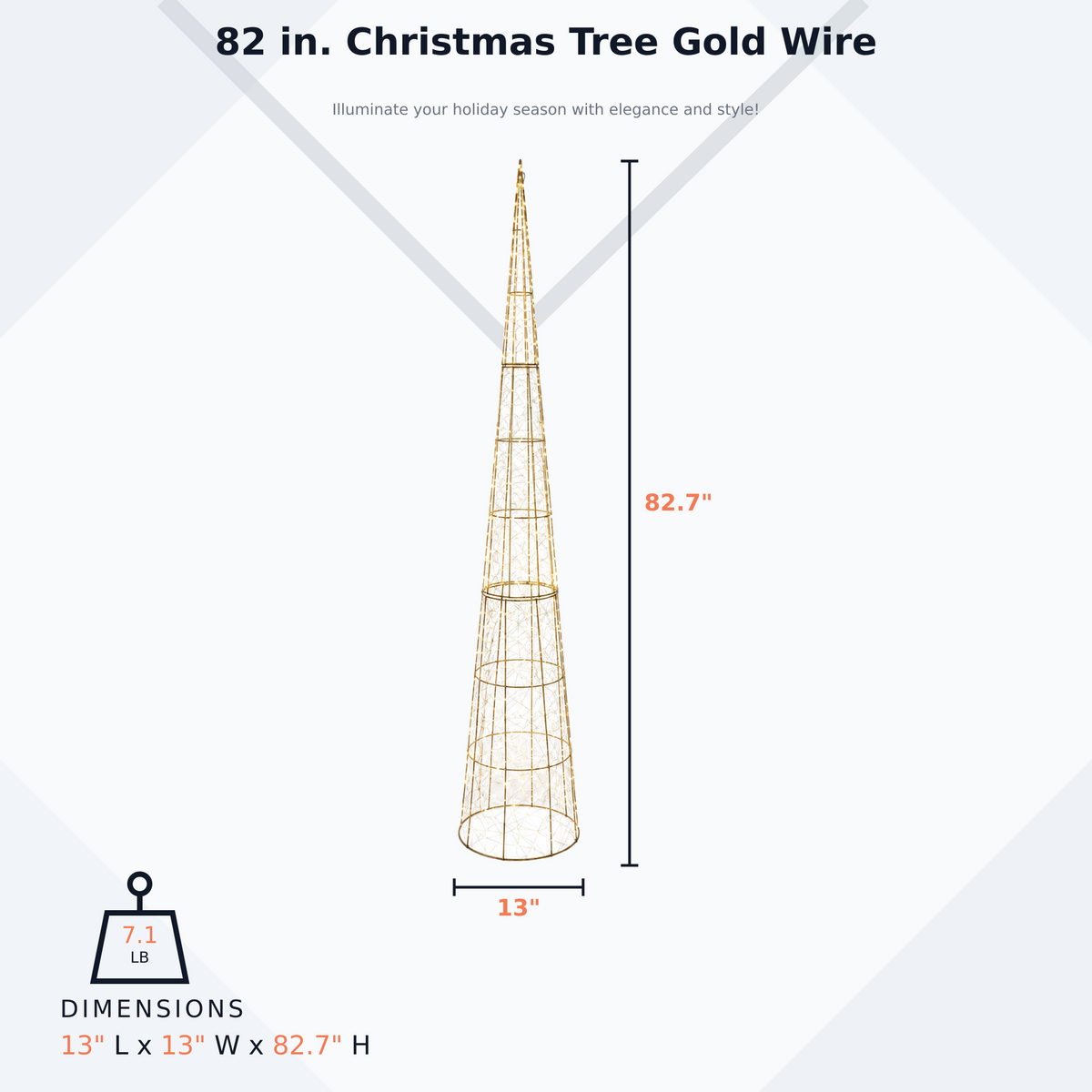 82 in. Christmas Tree Gold Wire - media 7