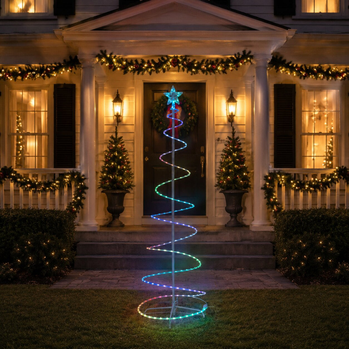 72 in. Multicolor Lighted Spiral Cone Christmas Tree with Star Topper, Metal Frame Metal Frame - media 4