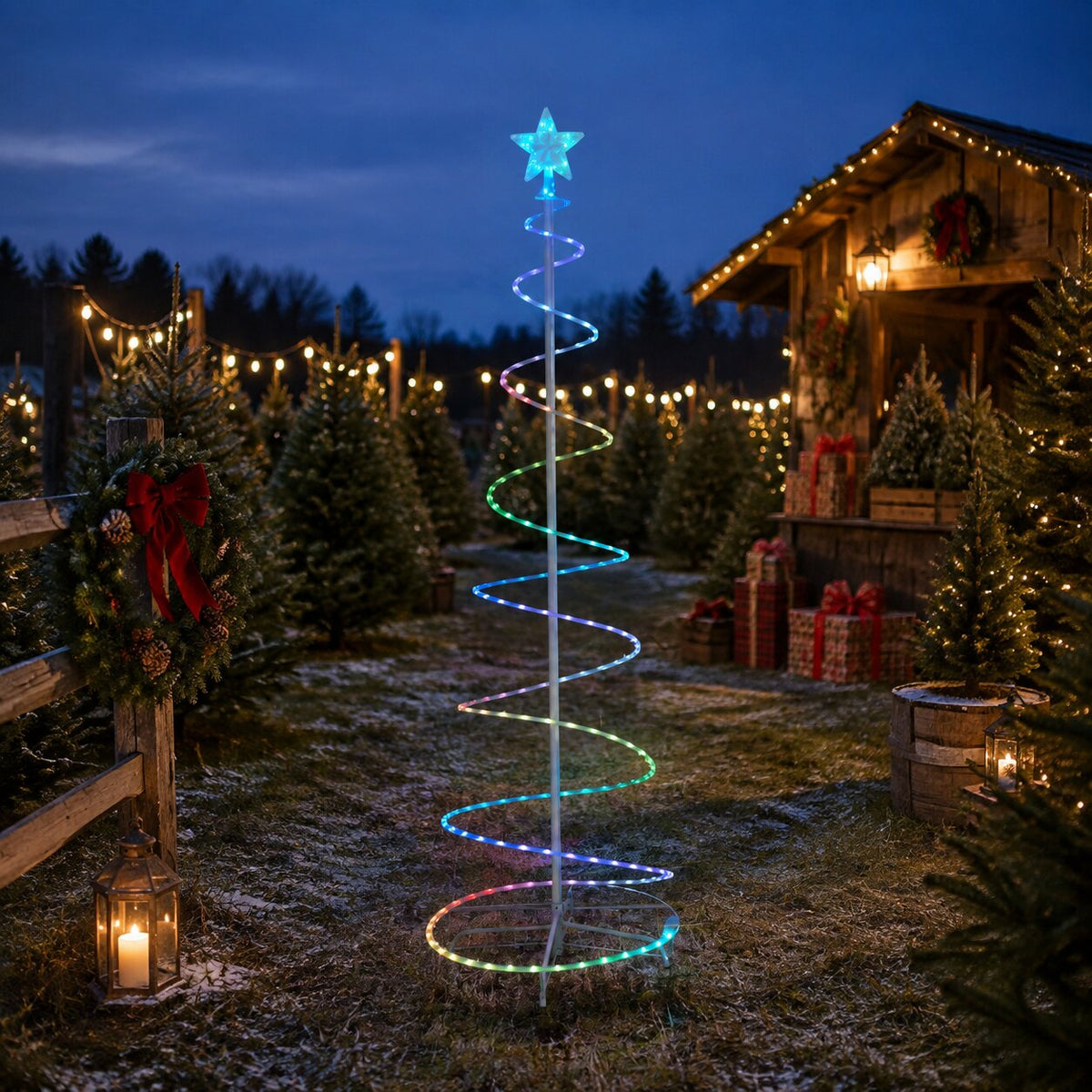 72 in. Multicolor Lighted Spiral Cone Christmas Tree with Star Topper, Metal Frame Metal Frame - media 5