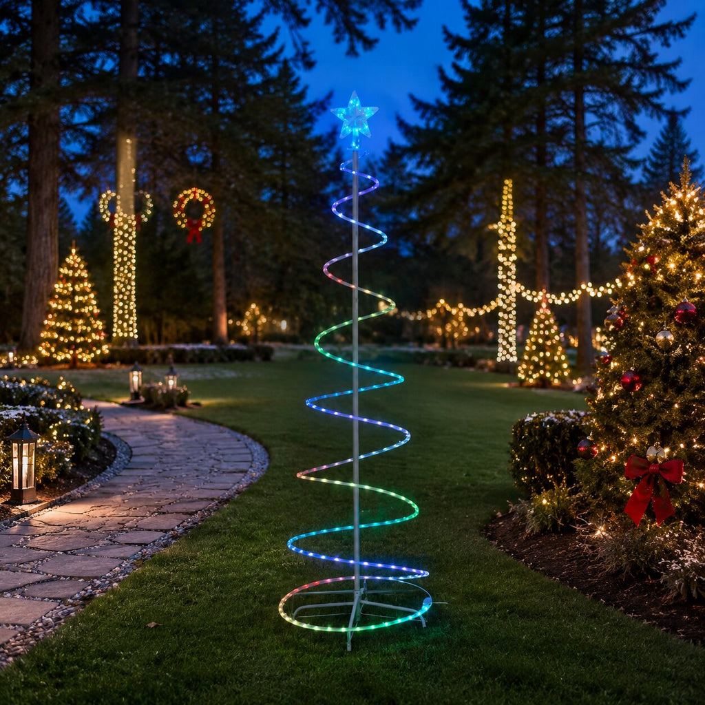 72 in. Multicolor Lighted Spiral Cone Christmas Tree with Star Topper, Metal Frame Metal Frame - media 6
