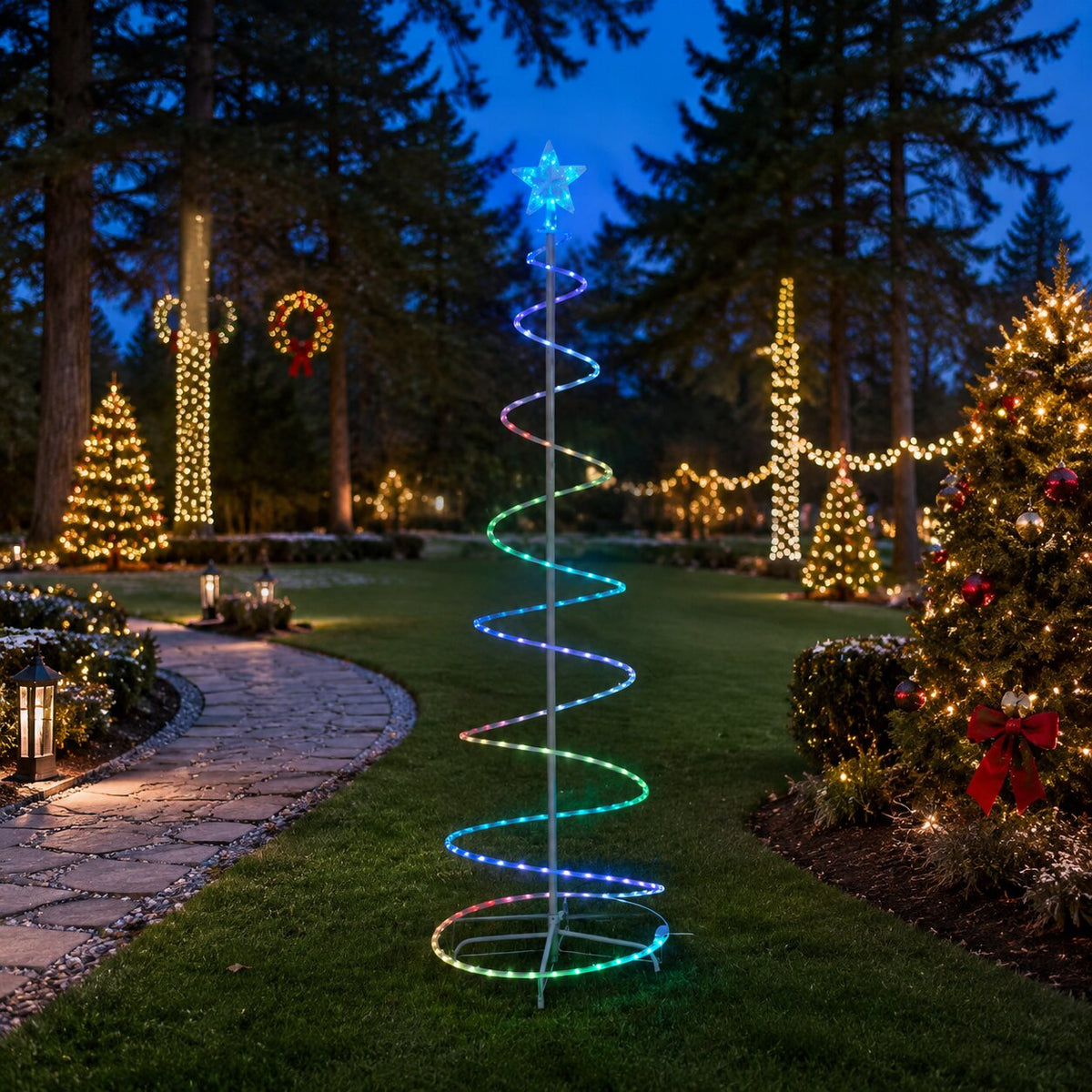 72 in. Multicolor Lighted Spiral Cone Christmas Tree with Star Topper, Metal Frame Metal Frame - media 6