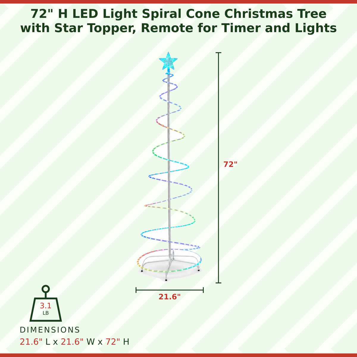72 in. Multicolor Lighted Spiral Cone Christmas Tree with Star Topper, Metal Frame Metal Frame - media 7