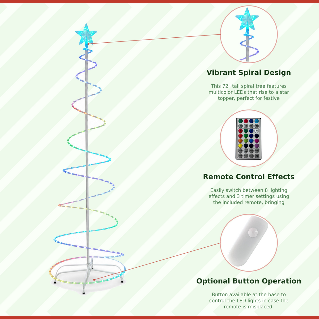 72 in. Multicolor Lighted Spiral Cone Christmas Tree with Star Topper, Metal Frame Metal Frame - media 9