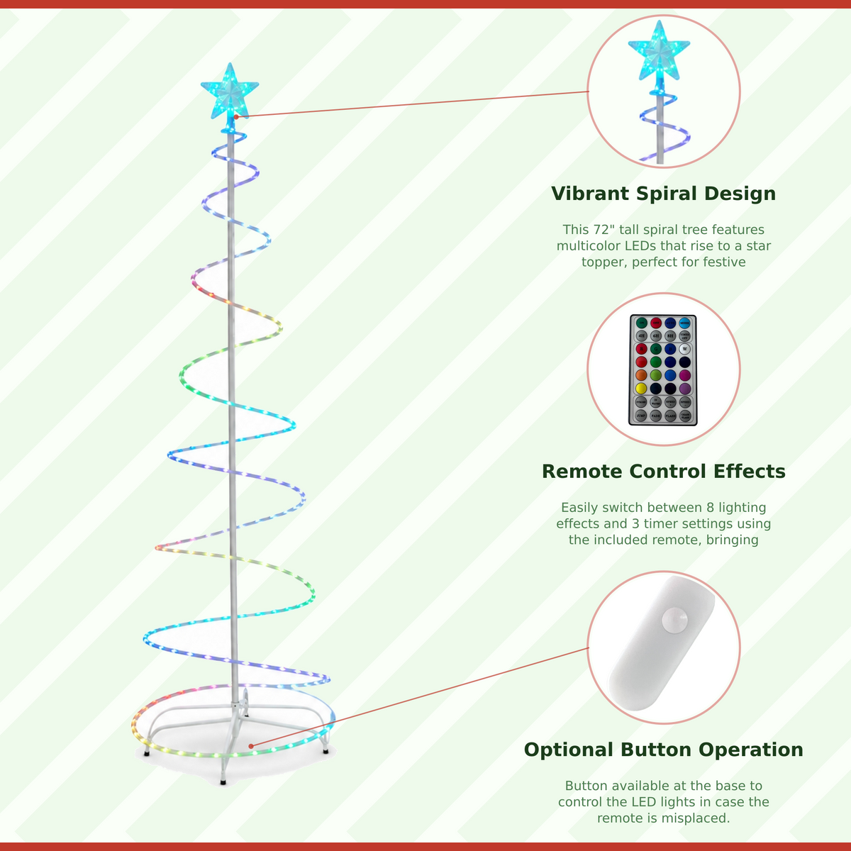 72 in. Multicolor Lighted Spiral Cone Christmas Tree with Star Topper, Metal Frame Metal Frame - media 9