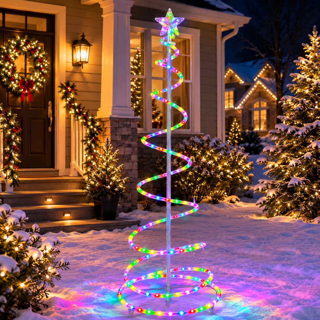 72 in. Multicolor Lighted Spiral Cone Christmas Tree with Star Topper, Metal Frame Metal Frame - media 15