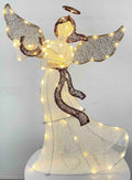 36" White Animated Angel with Wings, Halo, and Harp, Warm LED Lights, Iron Frame - media 1