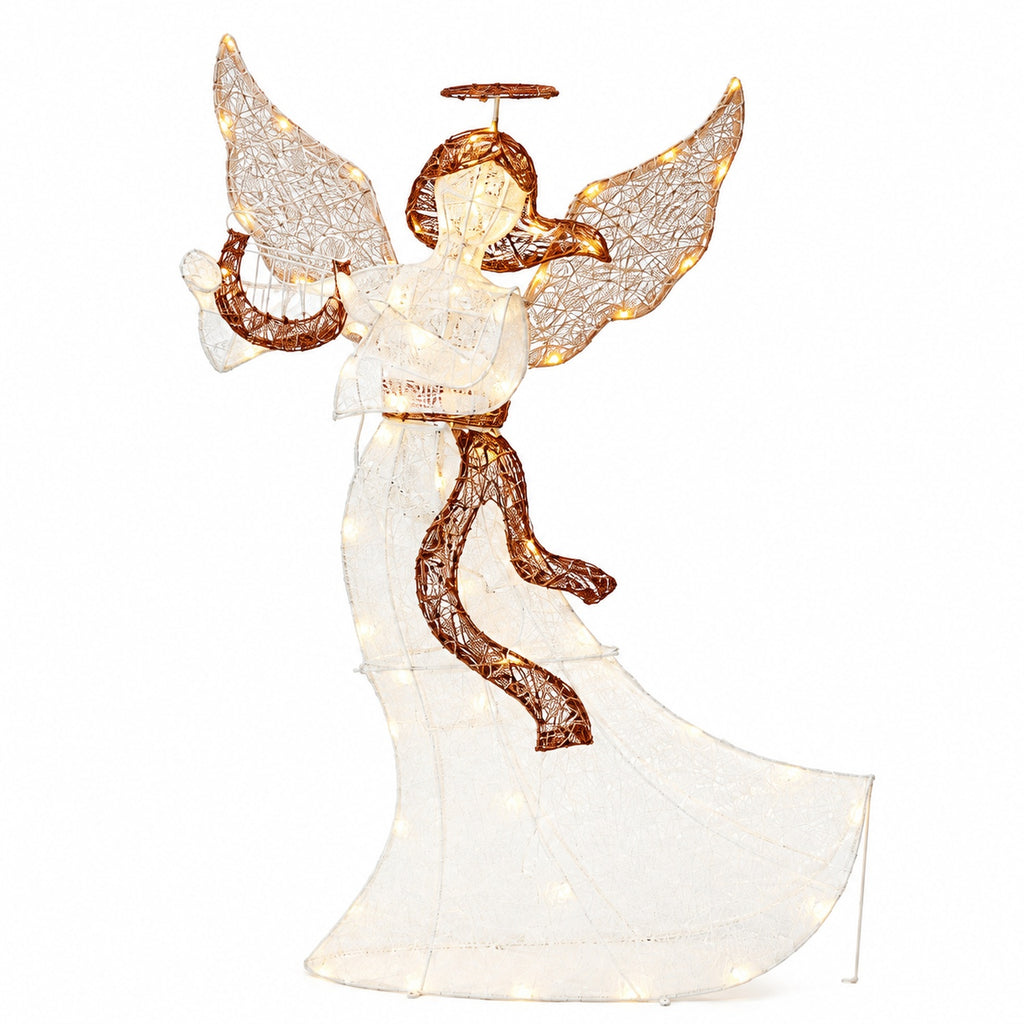 36" White Animated Angel with Wings, Halo, and Harp, Warm LED Lights, Iron Frame - media 6