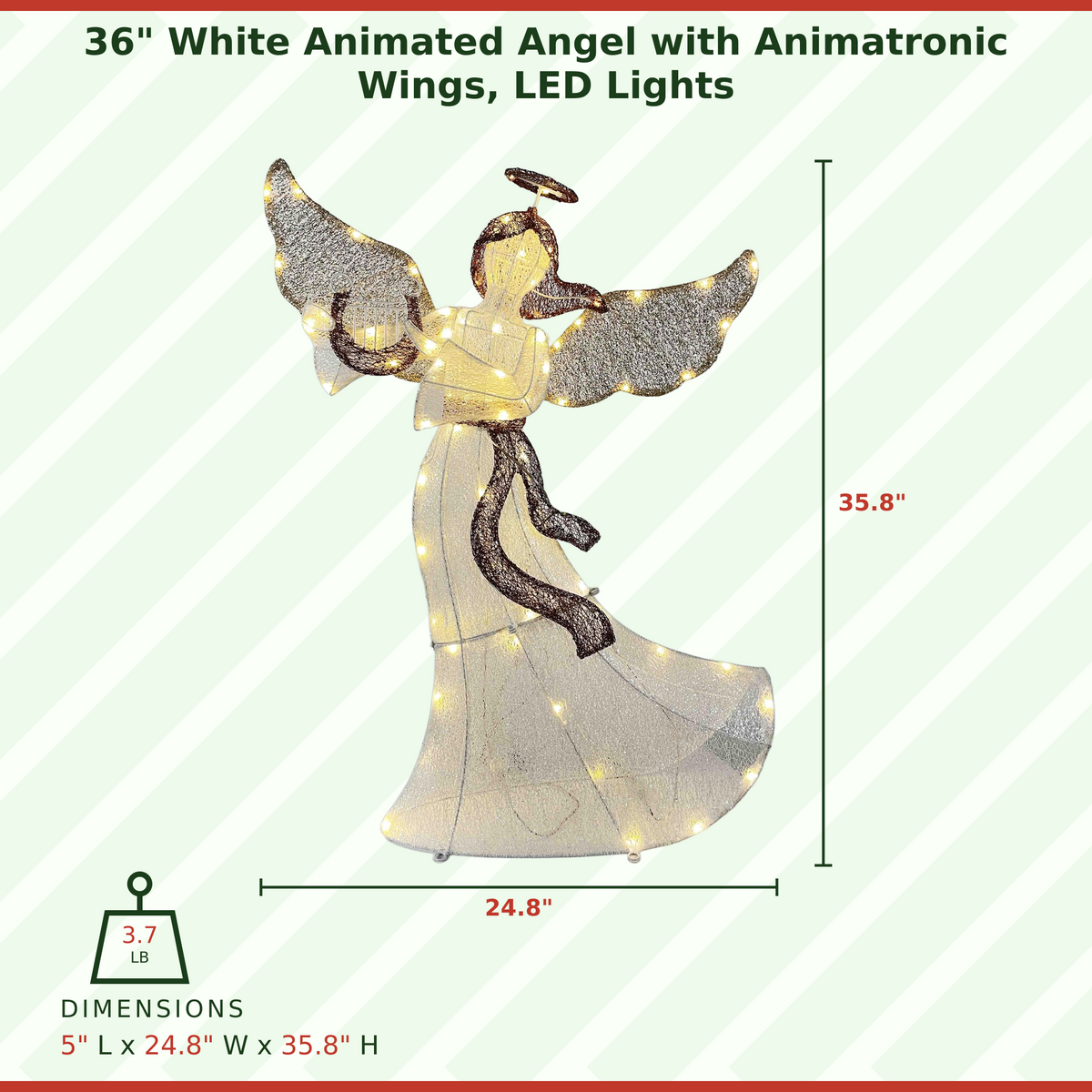 36" White Animated Angel with Wings, Halo, and Harp, Warm LED Lights, Iron Frame - media 7