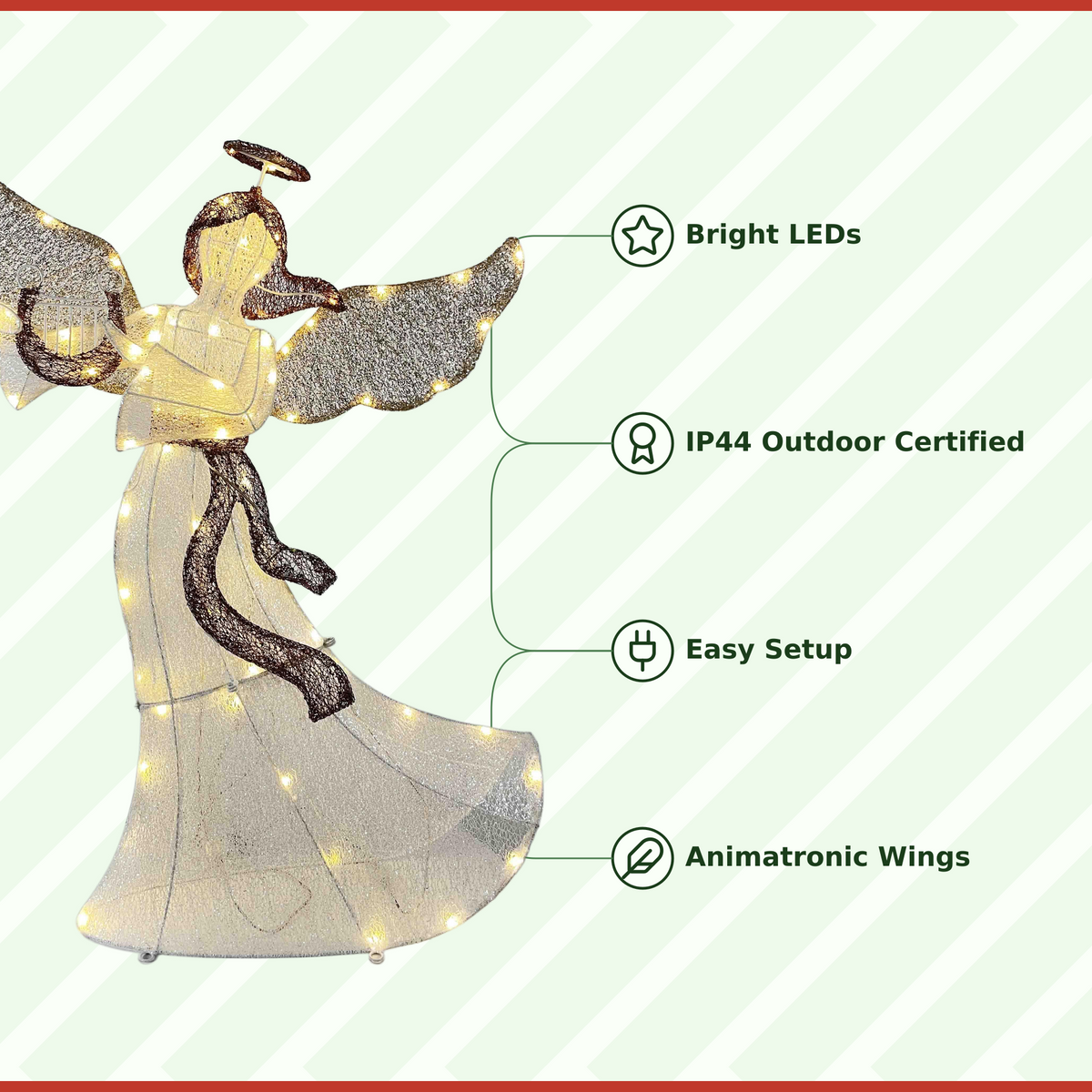 36" White Animated Angel with Wings, Halo, and Harp, Warm LED Lights, Iron Frame - media 10