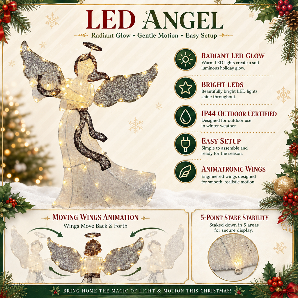 36" White Animated Angel with Wings, Halo, and Harp, Warm LED Lights, Iron Frame - media 12