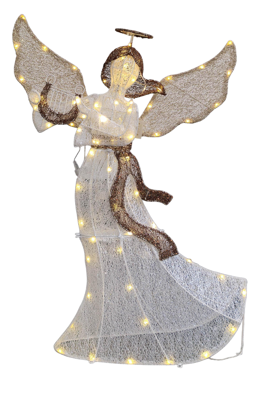 36" White Animated Angel with Wings, Halo, and Harp, Warm LED Lights, Iron Frame - media 13